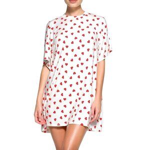 SKIMS White and Red Heart Print Sleep Shirt